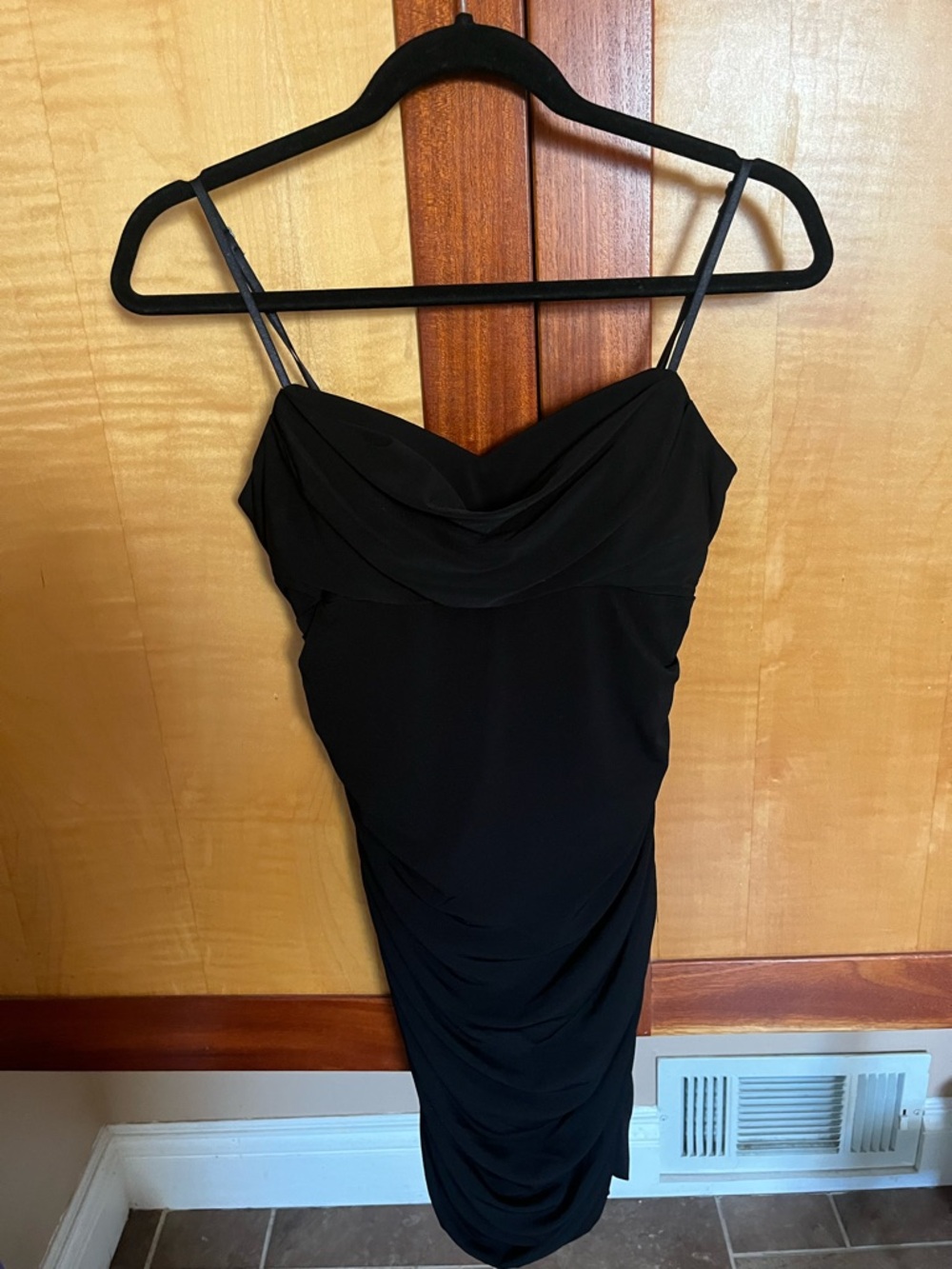 Emerald Sundae Black Draped Spaghetti Strap Dress